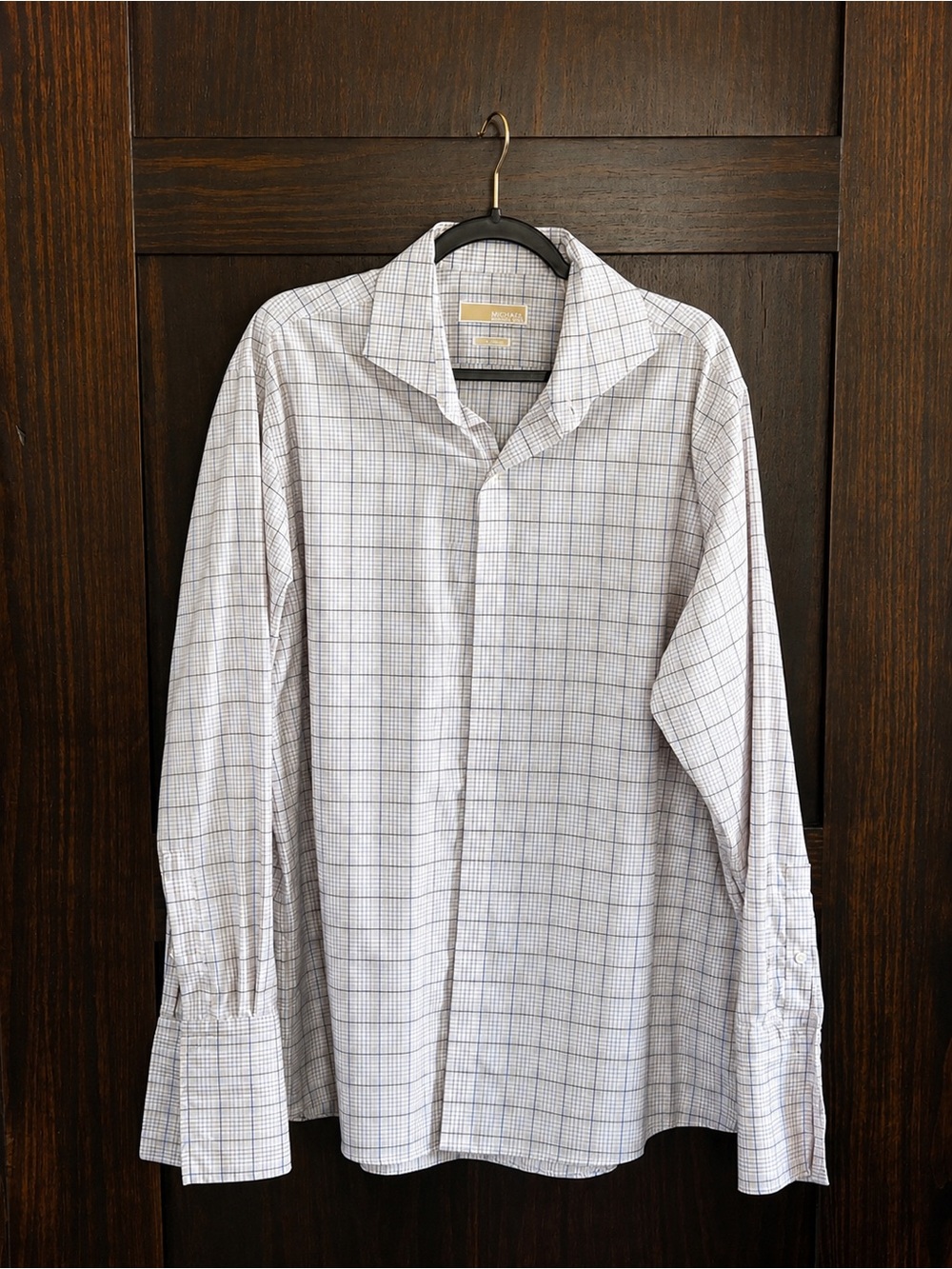 Michael Kors White and Blue Windowpane Dress Shirt